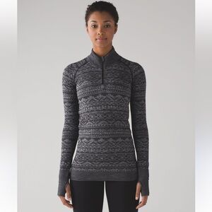 Lululemon Rest Less 1/4 Zip Heathered Black pullover athletic long sleeve fitted